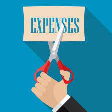 Indian woman looking at bank statement with scissors and phone, surrounded by crossed-out bills